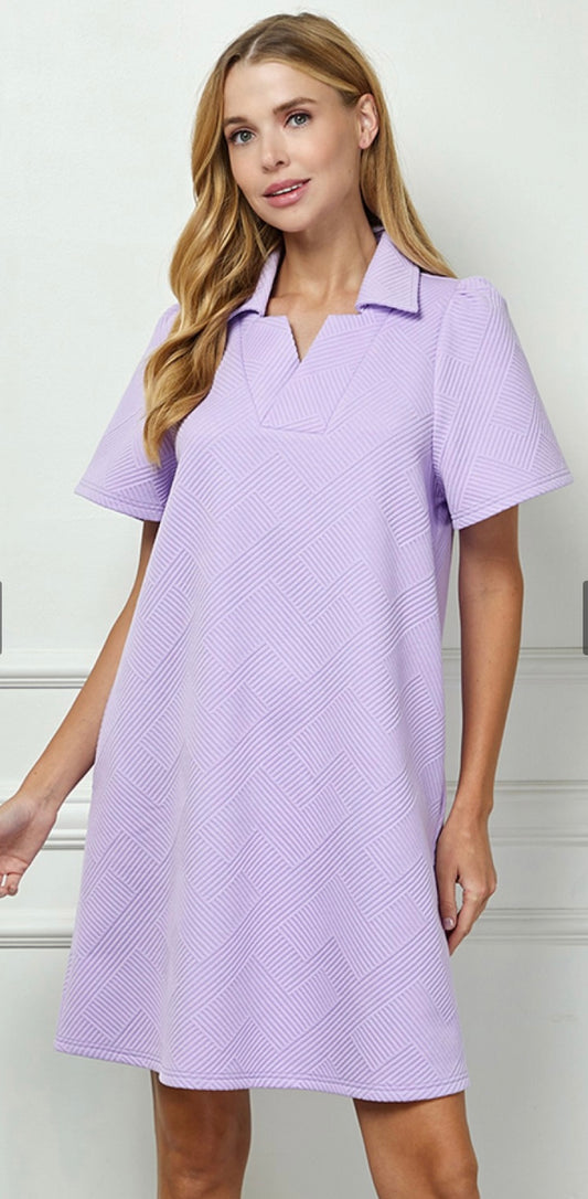 Lavender Textured V Neck Dress