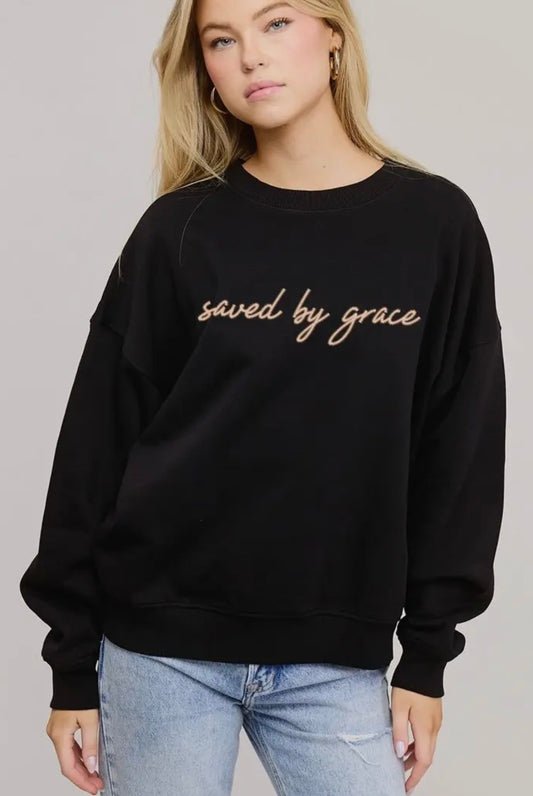 Puff Saved By Grace Sweatshirt-Black