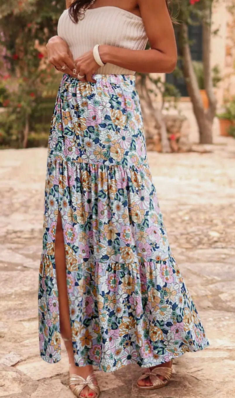 Bohemian Tiered Floral Skirt