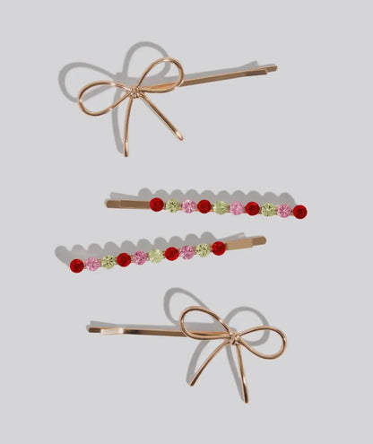Holiday Gemstone and Bow Bobby Pins