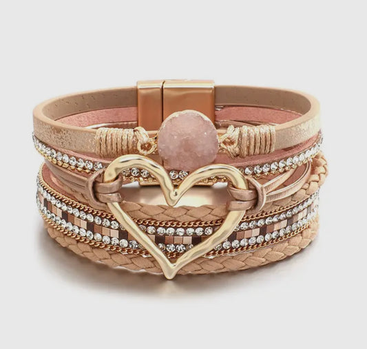 Bohemian Heart Rhinestone Magnetic Buckle Bracelet