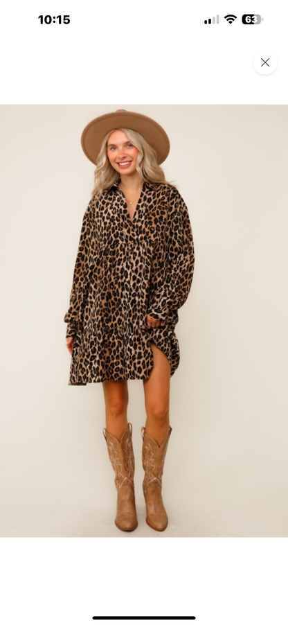 Baby Doll Leopard Print Midi Woven Dress