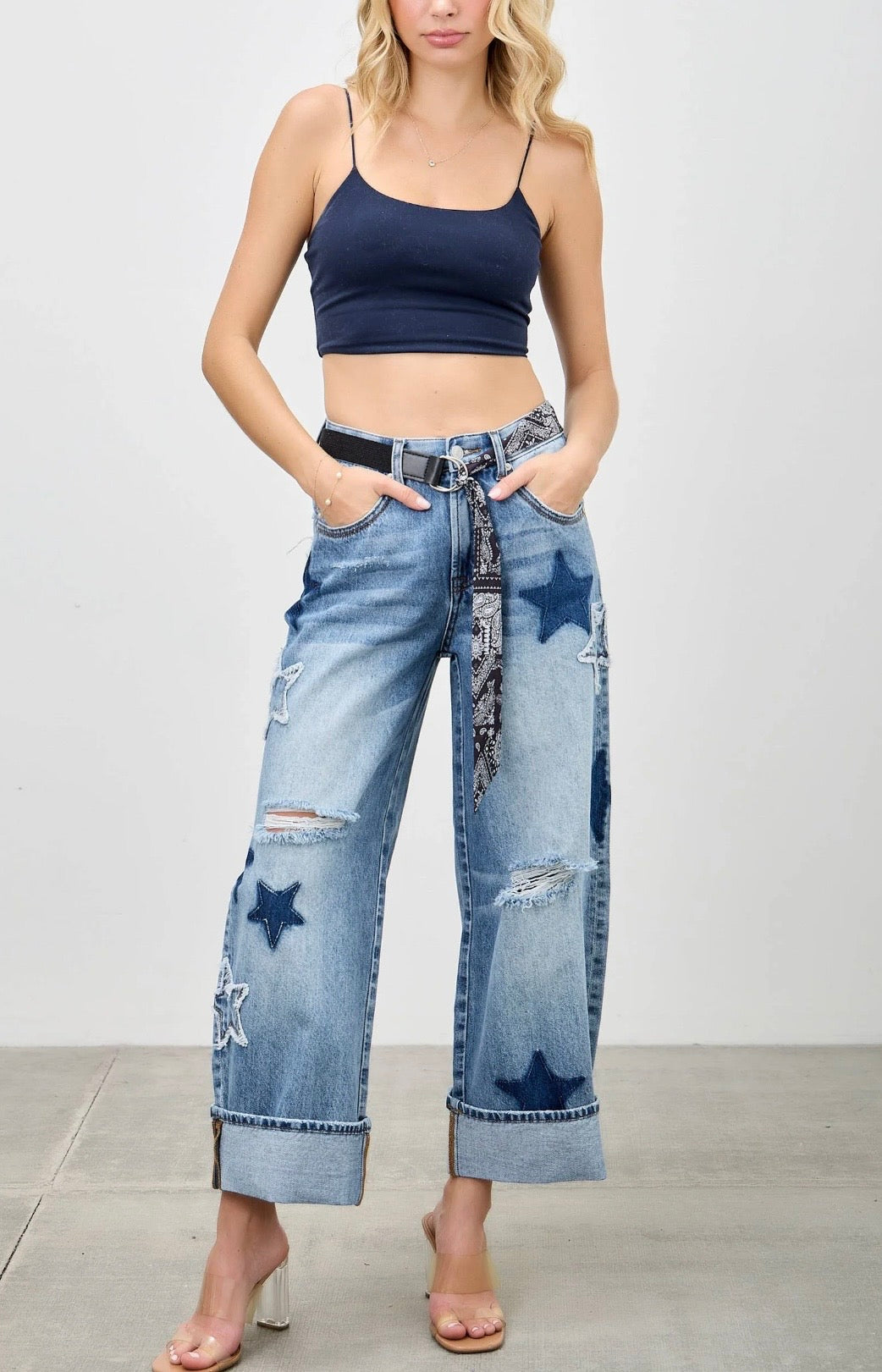 Star Patch Barrel Jeans