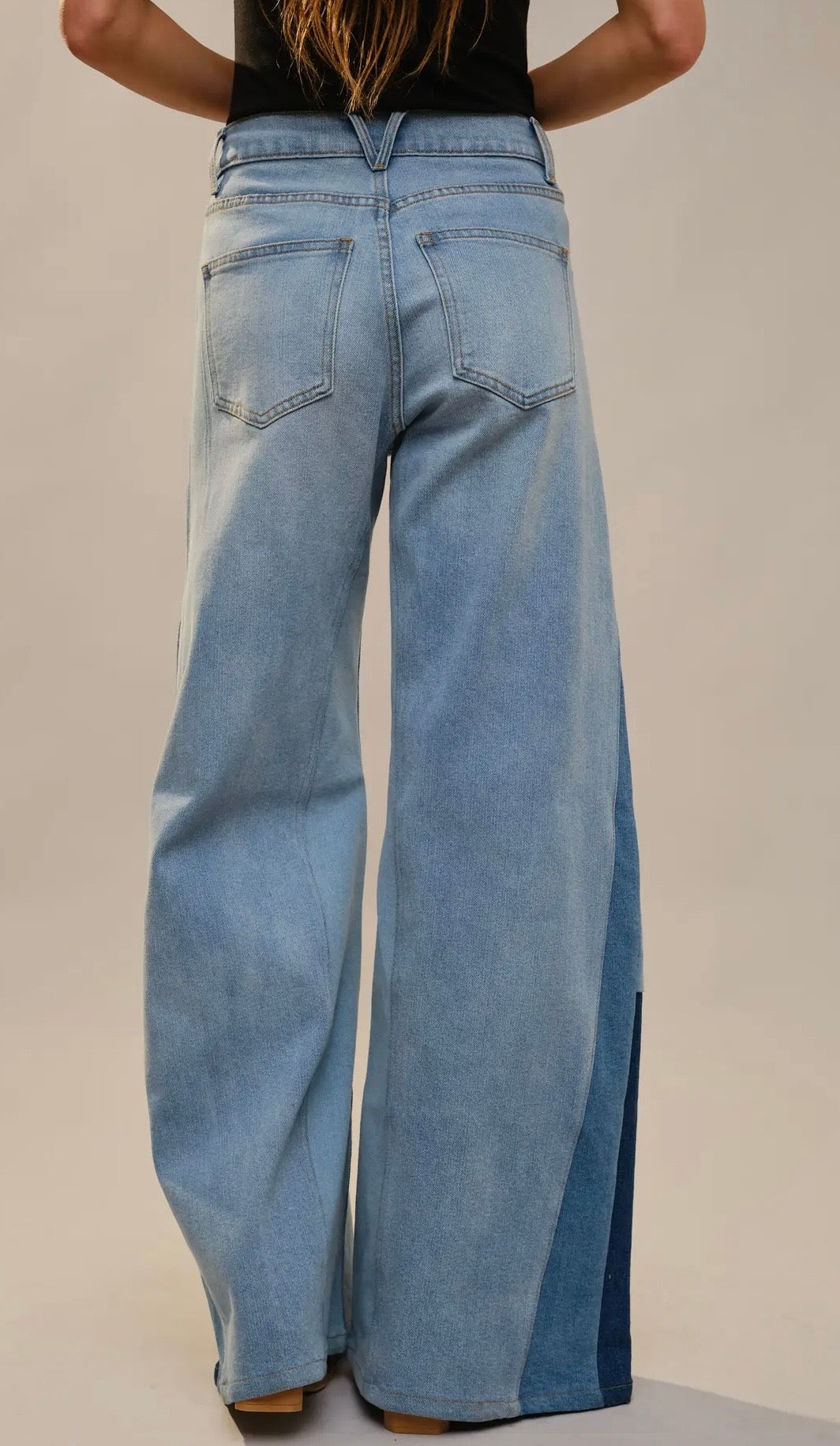 High Rise Wide Leg Color Block Jeans