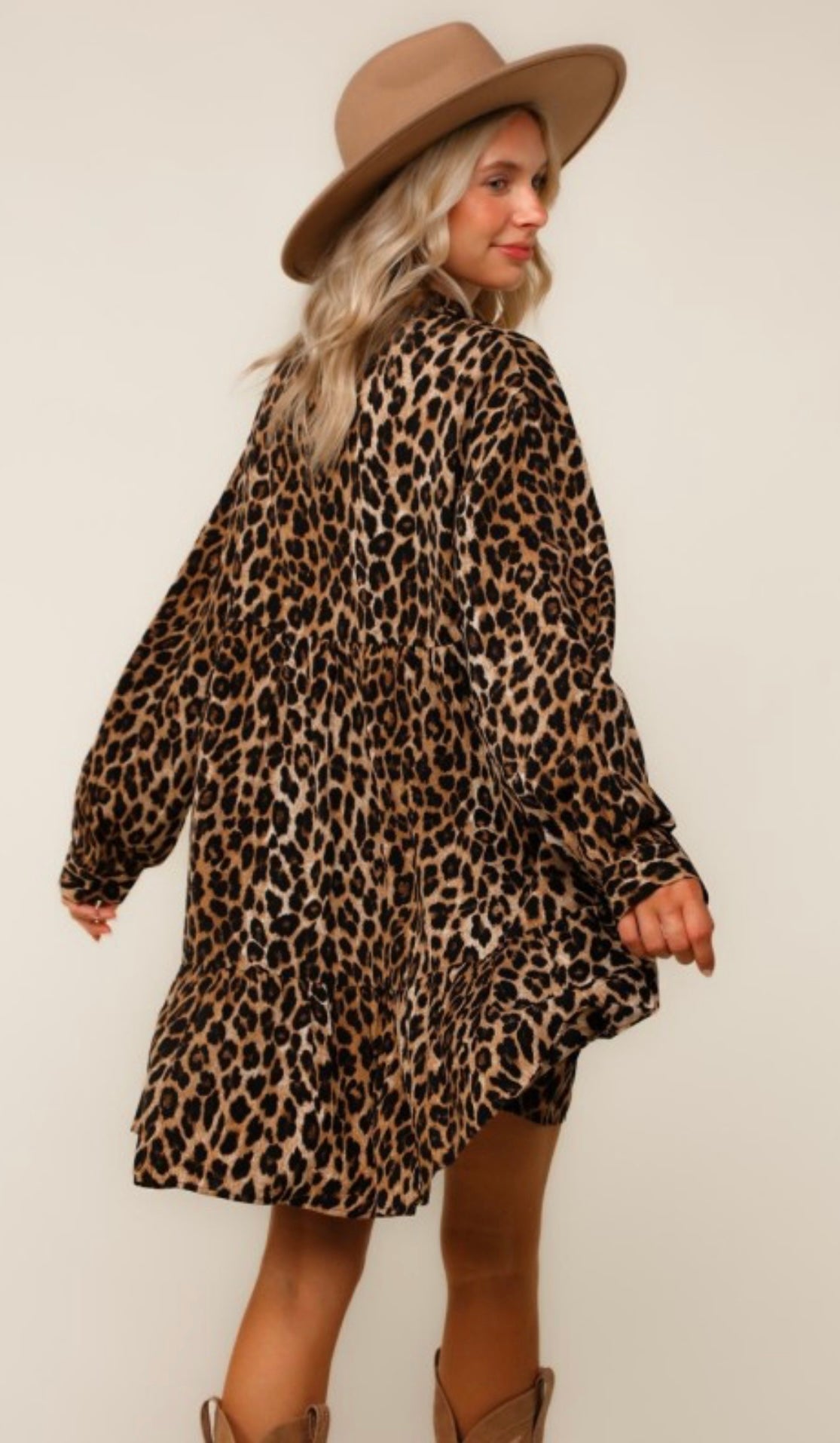 Baby Doll Leopard Print Midi Woven Dress