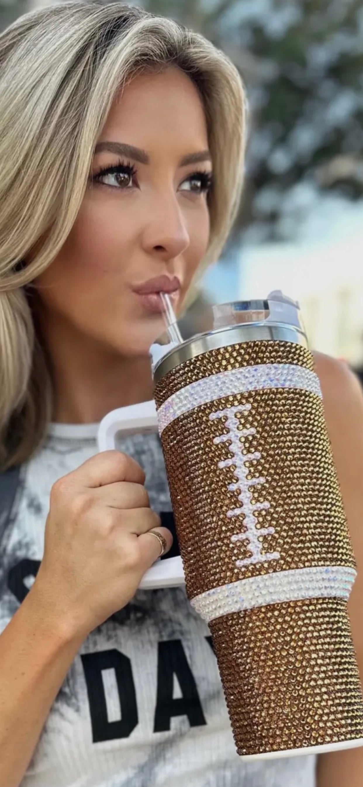 “Blinged Out” All Over Crystal 40 Oz. Football Tumbler (4 colors)