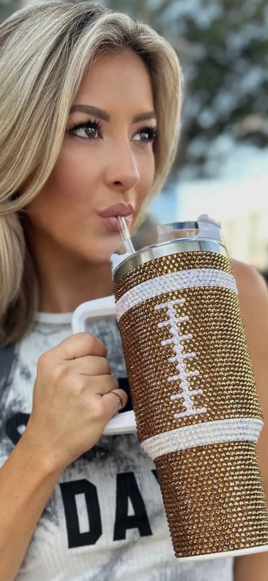 “Blinged Out” All Over Crystal 40 Oz. Football Tumbler (4 colors)