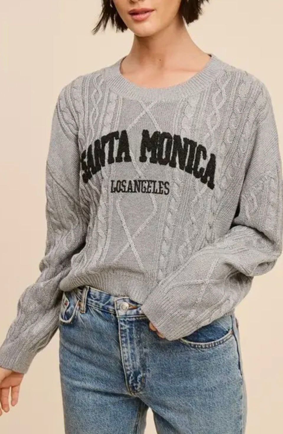 Lt. Gray Malibu Cable Knit Sweater