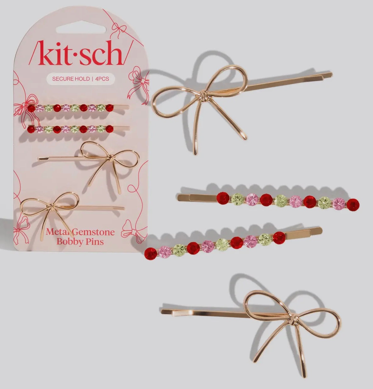 Holiday Gemstone and Bow Bobby Pins