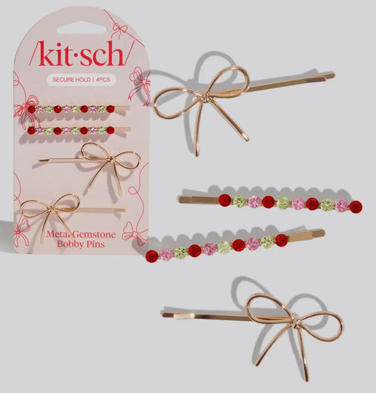 Holiday Gemstone and Bow Bobby Pins
