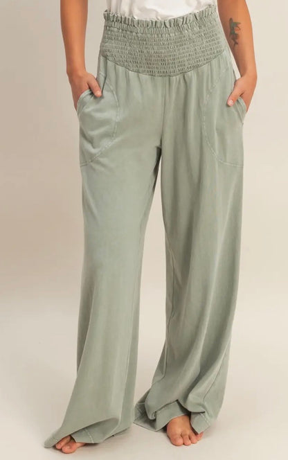 Sage Mineral Wash Smock Waist Pants