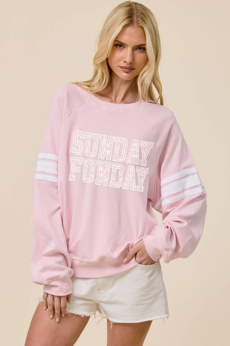 PUFF' Sunday Funday Graphic L/S Oversized Sweatshirt: LT PINK / S