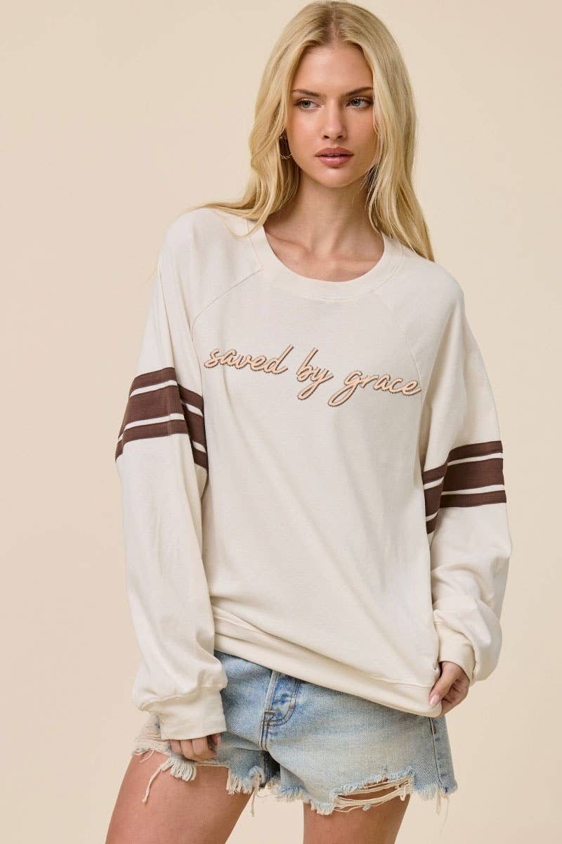 PUFF' Saved By Grace Graphic Oversized Lightweight Sweatshir: BLACK / L