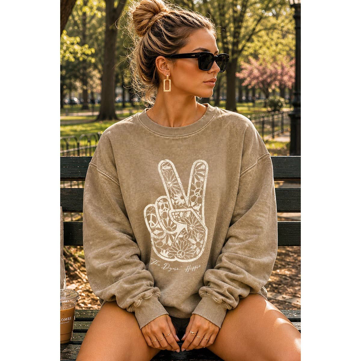PEACE AND LOVE SIGN MINERAL GRAPHIC  SWEATSHIRTS: Mineral  grey / S-M-L-XL(1-2-2-1)