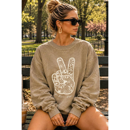 PEACE AND LOVE SIGN MINERAL GRAPHIC  SWEATSHIRTS: Mineral  grey / S-M-L-XL(1-2-2-1)