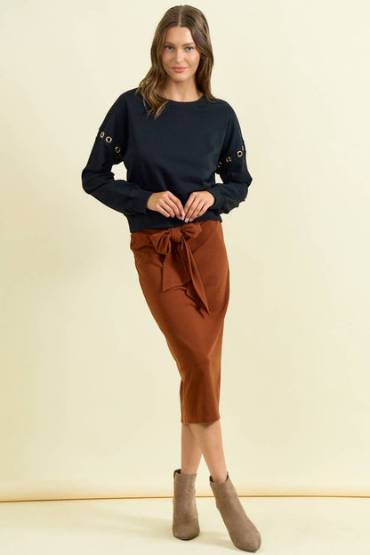 GROMMET DETAIL DROP SHOULDER SWEATSHIRT - 45312T: Black / L