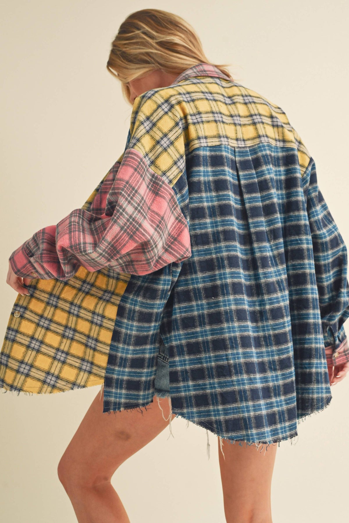8316DN  Neela Multi Color Plaid Flannel Shirt 1: Blue/Pink/Yellow / Contemporary / L
