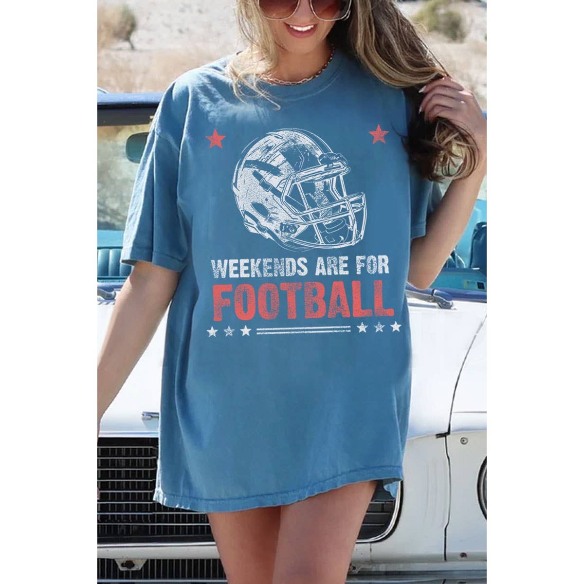 WEEKENDS FOOTBALL OVERSIZED MINERAL GRAPHIC TEE: White / M