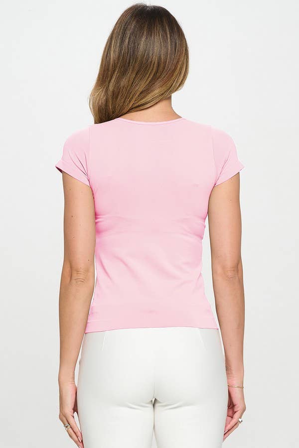 Women's Seamless Crew Neck Short Sleeve Top: Black / OS