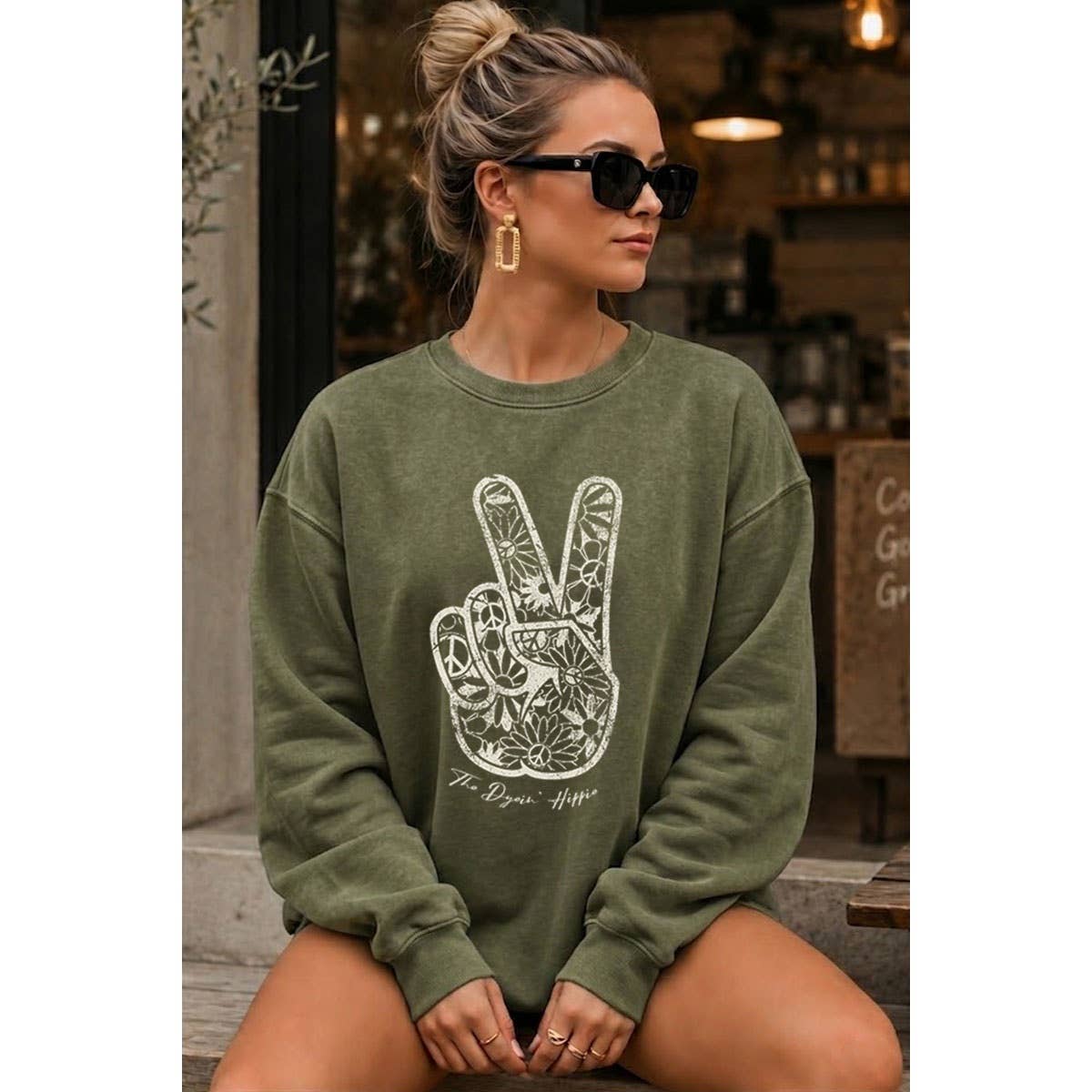 PEACE AND LOVE SIGN MINERAL GRAPHIC  SWEATSHIRTS: Mineral  grey / S-M-L-XL(1-2-2-1)
