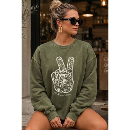 PEACE AND LOVE SIGN MINERAL GRAPHIC  SWEATSHIRTS: Mineral  grey / S-M-L-XL(1-2-2-1)
