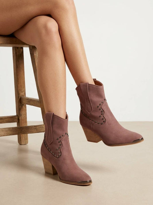 PANDORA Festival Western Ankle Boots Studded Cowboy Booties: DUSTY ROSE / B12