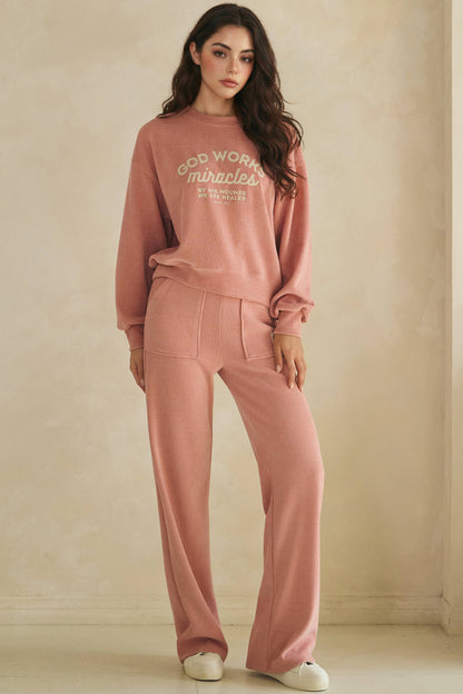 God Works Miracles Graphic Top & Bottom Set: Dusty Rose / L