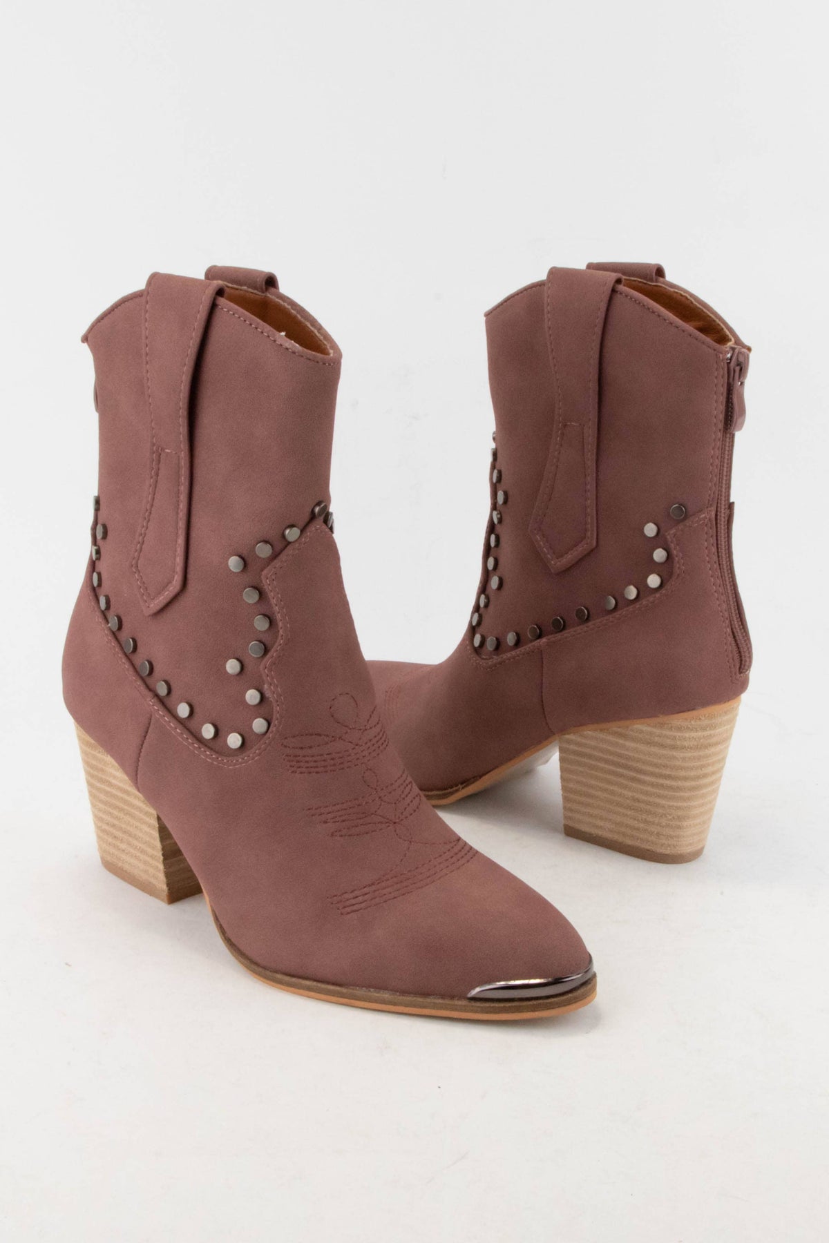 PANDORA Festival Western Ankle Boots Studded Cowboy Booties: DUSTY ROSE / B12