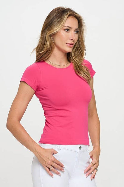 Women's Seamless Crew Neck Short Sleeve Top: Black / OS